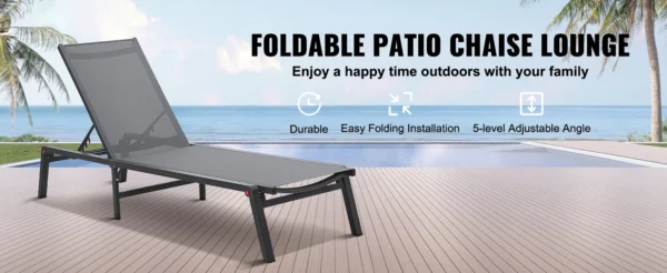 SucceBuy Chaise Lounge Chair Outdoor Aluminum Patio LoungeFolding Pool Lounge Recliner Full Flat for Patio Beach Pool