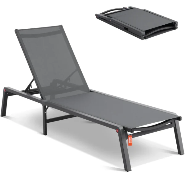 SucceBuy Chaise Lounge Chair Outdoor Aluminum Patio LoungeFolding Pool Lounge Recliner Full Flat for Patio Beach Pool