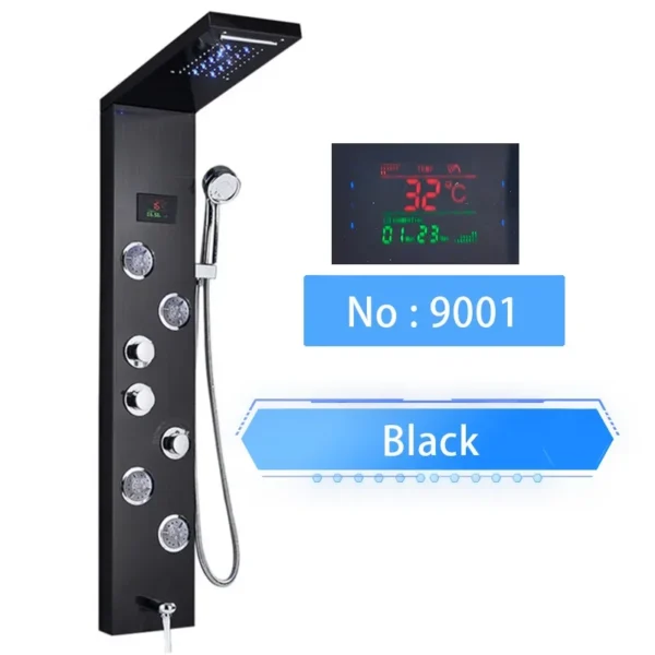 Sdfd463aa07804d1680a9165041e181eao.webp LED Shower Panel Waterfall Rain Digital Display Shower Faucet System Set Bathroom Column Mixer With SPA Massage Jet