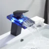 Luxury LED Color Changing Waterfall Basin Sink Faucet Single Handle Deck Mounted Hot and Cold Mixer Taps