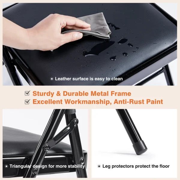 Se12b15a2968d487cbb71809686f08079m.webp Leather Padded Folding Chair 4 Pack Sturdy Metal Living Room Rocking Dinner Chairs Easy to Use Storage Outdoor Home Office