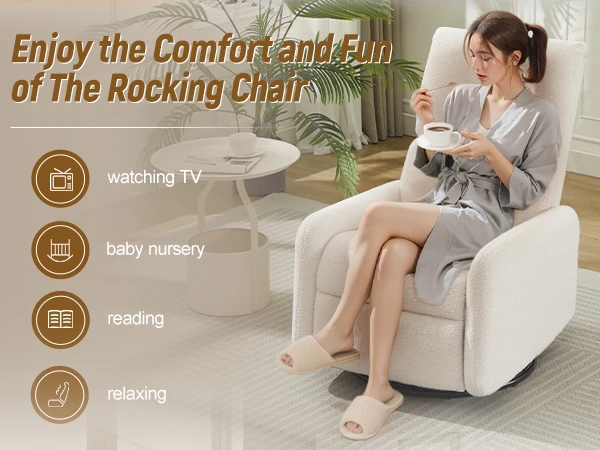 360 Degree Swivel Glider Chair, Rocking Armchair with Side Pocket