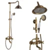 Antique Brass Shower Faucets Set 8'' Rainfall Shower Head Brass Handshower Dual Handle Mixer Tap Rotation Bath Shower Faucet