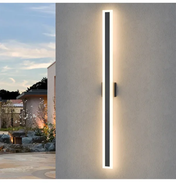 Se6757237f332443abb41356ea409f04bO.webp Outdoor Porch Light Waterproof Rust Resistant Stainless Steel Sconces Black Long-strip Style Lighting Fixture