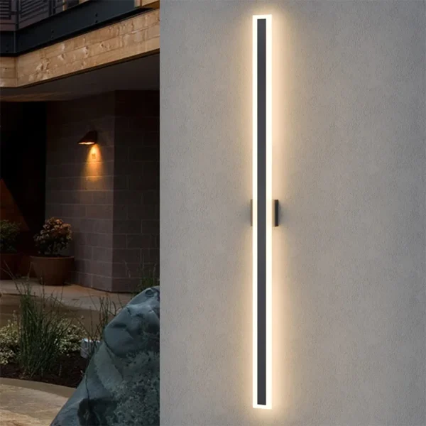 Se752c1178c65452a8b7619c05849cf1ci.webp Outdoor Porch Light Waterproof Rust Resistant Stainless Steel Sconces Black Long-strip Style Lighting Fixture