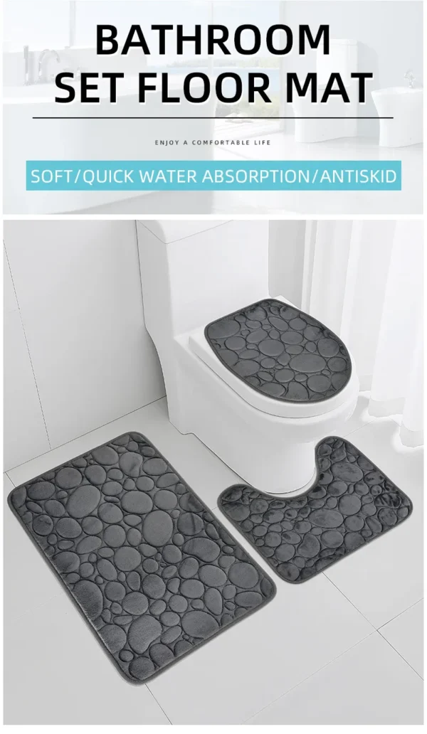 Se9b56fb764e044818d3dd7214d5d37b9Y.webp 1 Set of Solid Color Simple Bathroom Water-absorbing and Non-slip Floor Mat Stone Pattern, Comfortable and Soft, Three-piece Set