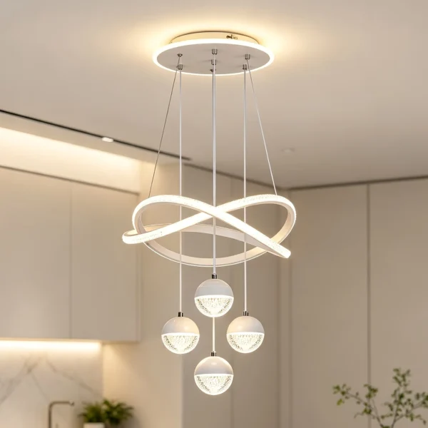 Sea405bd62ebf42f6906fa9e30d203ab2s.webp LED Pendant Light Three Color Temperatures 4 Crystal Balls Soft Light Adjustable Suspension Line Home Ceiling Lights for Living
