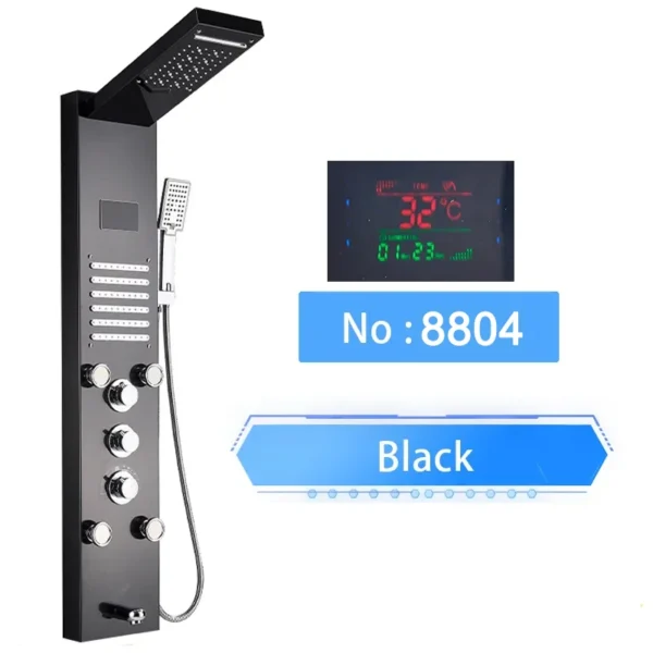 Secd61cb09ceb4a23b7c7f13548ab88bbd.webp LED Shower Panel Waterfall Rain Digital Display Shower Faucet System Set Bathroom Column Mixer With SPA Massage Jet