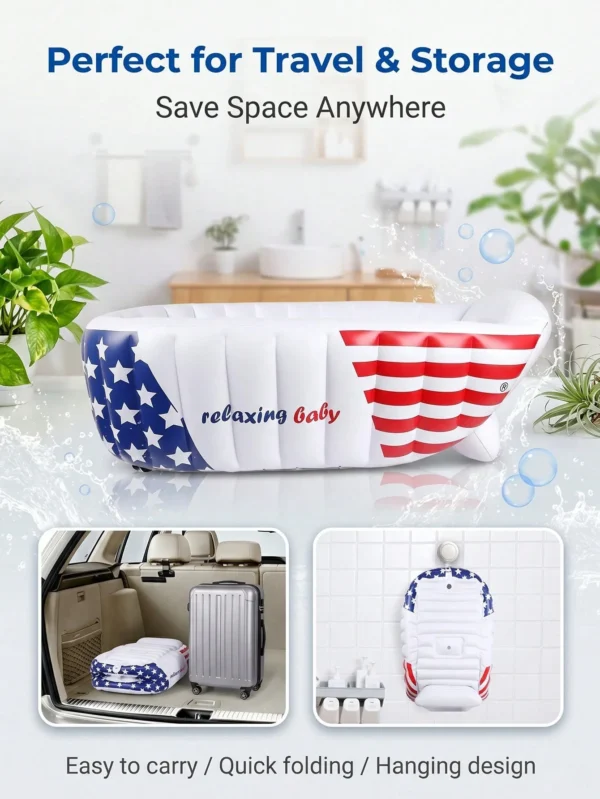 Fashion Stars Stripes Inflatable Baby Bathtub With Air Pump, Portable Blow Up Toddler Tub