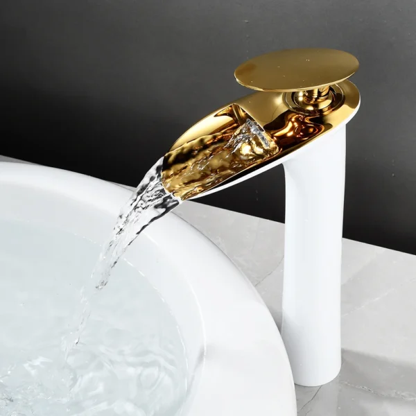 Modern White Bathroom Faucet Waterfall faucets Single Hole Cold and Hot Water Tap