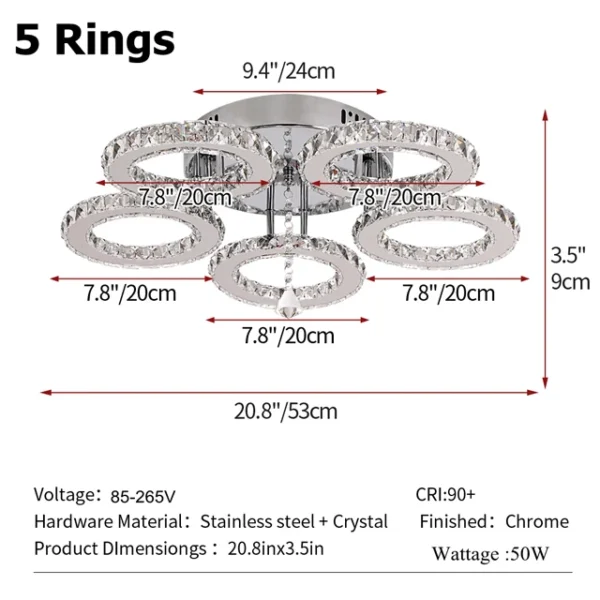 Modern Pendant Light Led Crystal Ring Ceiling Lamp Living Dining Room