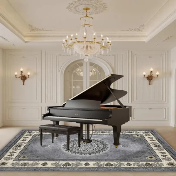 Vintage Grey Medallion Area Rug, European Luxury Floral Carpet for Living Room Bedroom