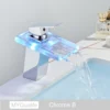 Luxury LED Color Changing Waterfall Basin Sink Faucet Single Handle Deck Mounted Hot and Cold Mixer Taps