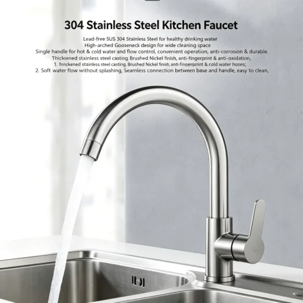 Punch-Free Black Nickel Bathroom Sink Faucet 360° Rotatable Stainless Steel Single Handle Hot Cold Water Mixer Tap Modern Wall