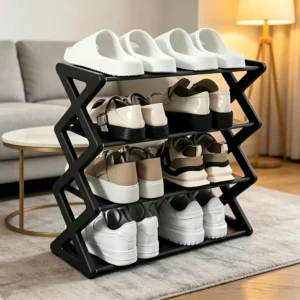 Sfb4ec78920b14bc9b7e4a0b93b8c061fZ.webp 4Layer X-Type Multi Layered and Space Saving Shoe Rack,Solid Color Simple Home Assembly Shoe Rack