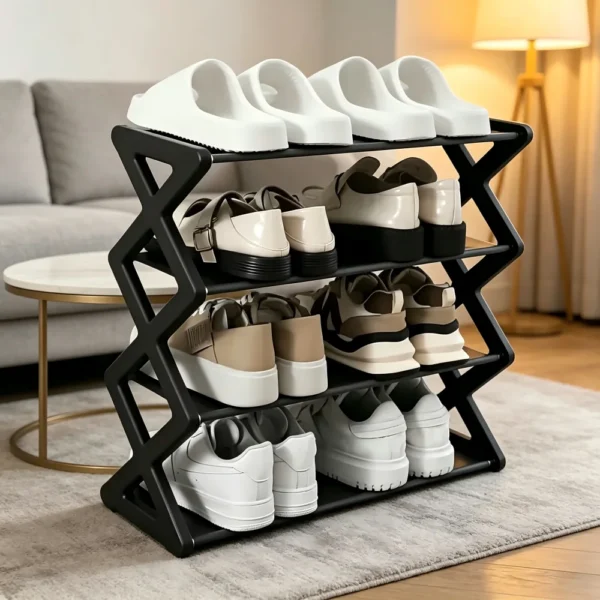 Sfb4ec78920b14bc9b7e4a0b93b8c061fZ.webp 4Layer X-Type Multi Layered and Space Saving Shoe Rack,Solid Color Simple Home Assembly Shoe Rack