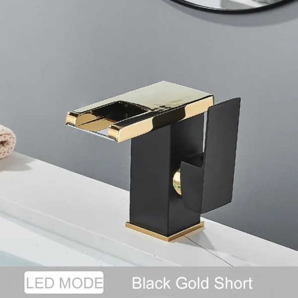 Luxury LED Color Changing Waterfall Basin Sink Faucet Single Handle Deck Mounted Hot and Cold Mixer Taps