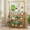 Folding Bamboo Plant Stand, Flower Pot Shelf, Multi-Use for Greenhouse Indoor and Outdoor, 3 Tier
