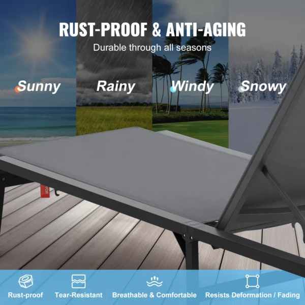 SucceBuy Chaise Lounge Chair Outdoor Aluminum Patio LoungeFolding Pool Lounge Recliner Full Flat for Patio Beach Pool