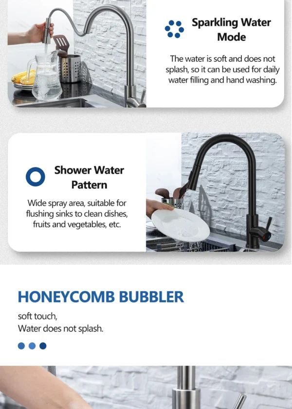 Kitchen Faucet Flexible Pull Out 2 Modes Nozzle Hot Cold Water Mixer Tap Deck Mounted Sprayer and Stream SUS 304 Faucets