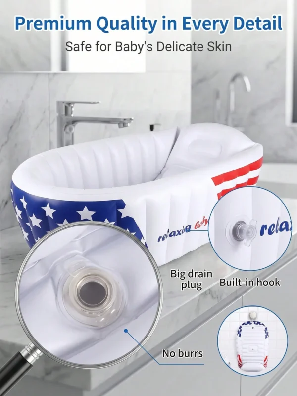 Fashion Stars Stripes Inflatable Baby Bathtub With Air Pump, Portable Blow Up Toddler Tub