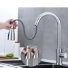 Stainless Steel Kitchen Faucet Single Hole Pull Out Spray 360° Swivel Sink Faucet High Arc Modern Design