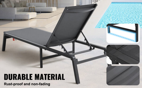 SucceBuy Chaise Lounge Chair Outdoor Aluminum Patio LoungeFolding Pool Lounge Recliner Full Flat for Patio Beach Pool