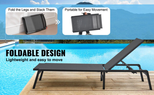 SucceBuy Chaise Lounge Chair Outdoor Aluminum Patio LoungeFolding Pool Lounge Recliner Full Flat for Patio Beach Pool