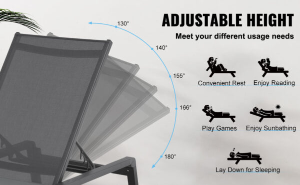 SucceBuy Chaise Lounge Chair Outdoor Aluminum Patio LoungeFolding Pool Lounge Recliner Full Flat for Patio Beach Pool