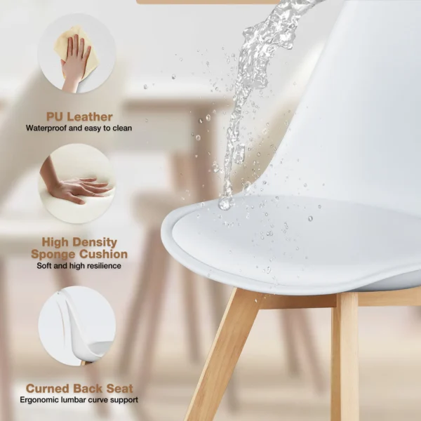 Leather Dining Chairs Set of 4 Wooden Legs Lounge Chair for Home Kitchen Comfortable Sponge Cushion Living Room Chair
