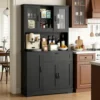 Kitchen Pantry Cabinet, Large Kitchen Hutch Formhouse Storage Cabinet with Microwave Stand, Tall Food Pantry for Dining