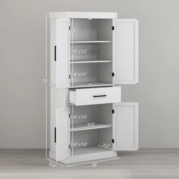 Tall Kitchen Pantry Storage Cabinet with Barn Doors and Drawer, 72"