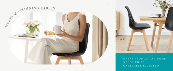 Leather Dining Chairs Set of 4 Wooden Legs Lounge Chair for Home Kitchen Comfortable Sponge Cushion Living Room Chair