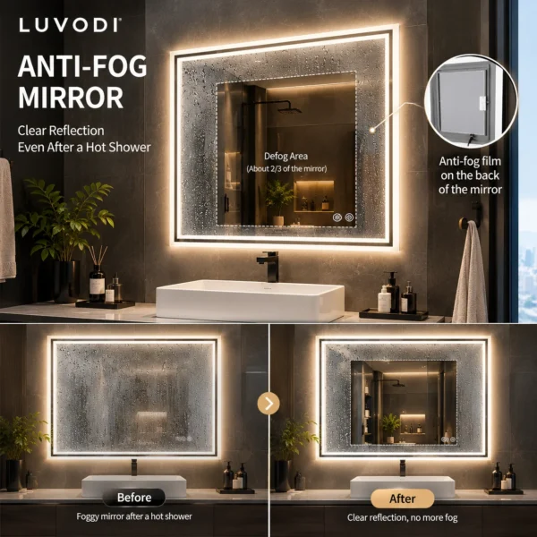 S13d0888db6f74c62a40825575ec7f01d2.webp LED Bathroom Mirror, Frameless Backlit Vanity Mirror, Dimmable 3-Color Light, Anti-Fog, Touch Sensor