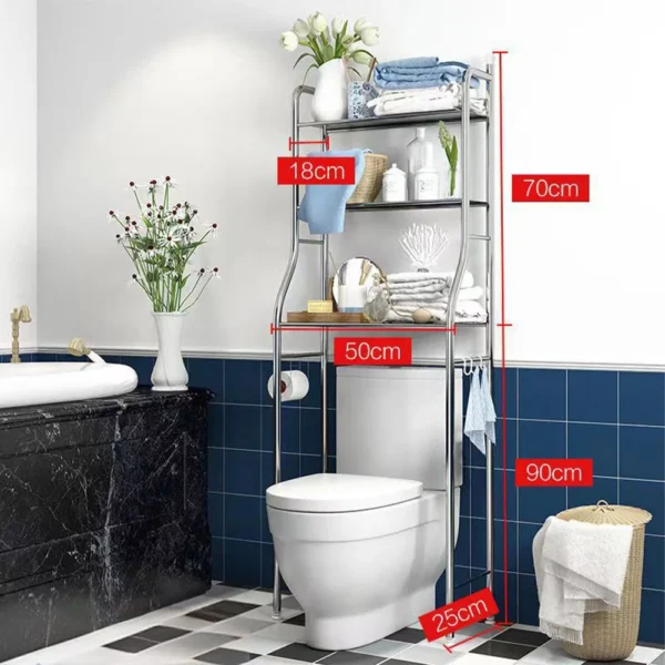 3-Tier Over the Toilet Storage, Metal Bathroom Shelve, Over Toilet Bathroom Organizer, Space Saver Bathrooms Shelve for Restroom Laundry Balcony