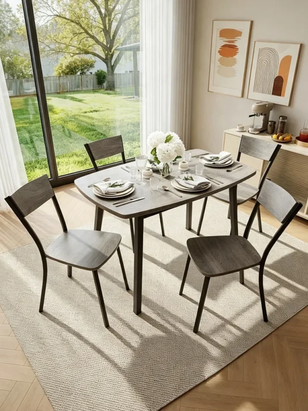 S19a0eab92e03462daa017a1085201acdt.webp Dining Table Set For 4, 43 Inch Kitchen Table And 4 Chairs With Storage Shelf, 5 Piece