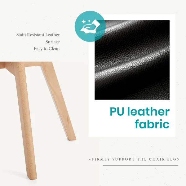 Leather Dining Chairs Set of 4 Wooden Legs Lounge Chair for Home Kitchen Comfortable Sponge Cushion Living Room Chair
