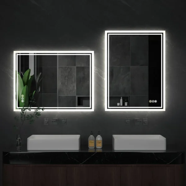 S216f466f29574f6d9e9a6ab2dda7ce38x-1.webp LED Bathroom Mirror, Frameless Backlit Vanity Mirror, Dimmable 3-Color Light, Anti-Fog, Touch Sensor