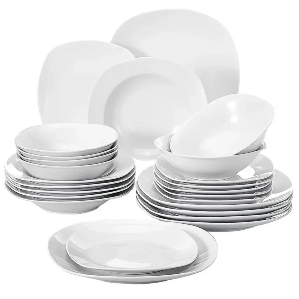 24-Piece Ceramic Porcelain Tableware Dinner Set Cereal Bowls Soup Dessert Plate Dinnerware Serive for 6 Person