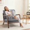 Mid Century Modern Chair Solid Wooden Frame Accent Chair with Arms and Waist Cushion Reading Chairs for Adults Lounge Chair