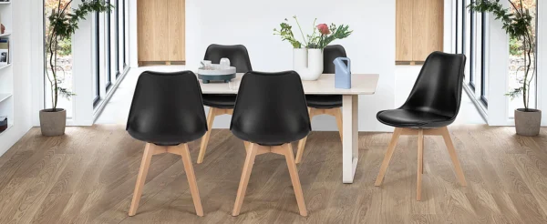 Leather Dining Chairs Set of 4 Wooden Legs Lounge Chair for Home Kitchen Comfortable Sponge Cushion Living Room Chair