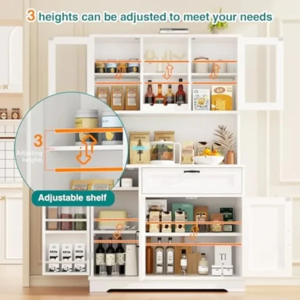 Kitchen Pantry Cabinet, Large Kitchen Hutch Formhouse Storage Cabinet with Microwave Stand, Tall Food Pantry for Dining