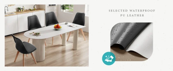 Leather Dining Chairs Set of 4 Wooden Legs Lounge Chair for Home Kitchen Comfortable Sponge Cushion Living Room Chair