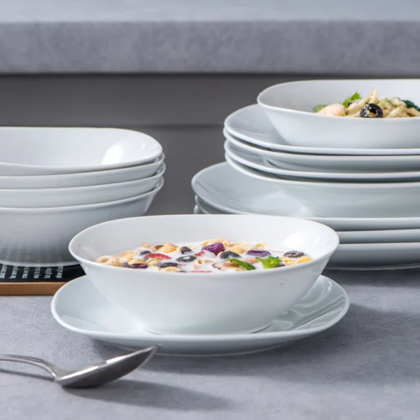 24-Piece Ceramic Porcelain Tableware Dinner Set Cereal Bowls Soup Dessert Plate Dinnerware Serive for 6 Person
