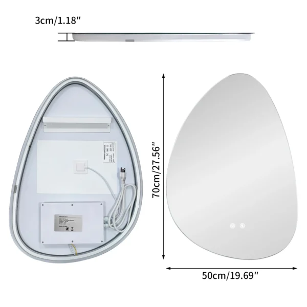Bathroom Mirror LED Wall Mounted Vanity Mirror with 3 Lighting Colors, Touch Sensor, Anti-Fog, Backlit Light, Irregular Pebble Shape