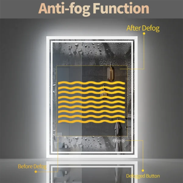 S41111da8ad0142b6b84151b2d84517c1m.webp LED Bathroom Mirror, Frameless Backlit Vanity Mirror, Dimmable 3-Color Light, Anti-Fog, Touch Sensor