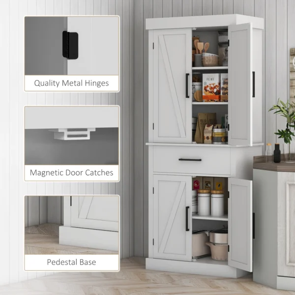 Tall Kitchen Pantry Storage Cabinet with Barn Doors and Drawer, 72"