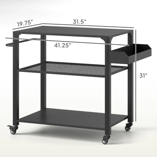 Three-Shelf Outdoor Grill Cart, Movable Food Prep Table on Wheels