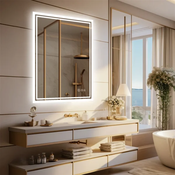 S4e166fb5f67046329e09eafceec1018di.webp LED Bathroom Mirror, Frameless Backlit Vanity Mirror, Dimmable 3-Color Light, Anti-Fog, Touch Sensor