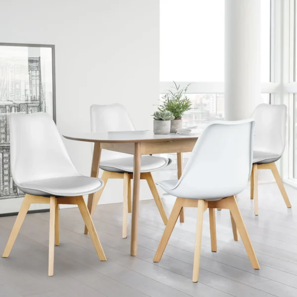 Leather Dining Chairs Set of 4 Wooden Legs Lounge Chair for Home Kitchen Comfortable Sponge Cushion Living Room Chair
